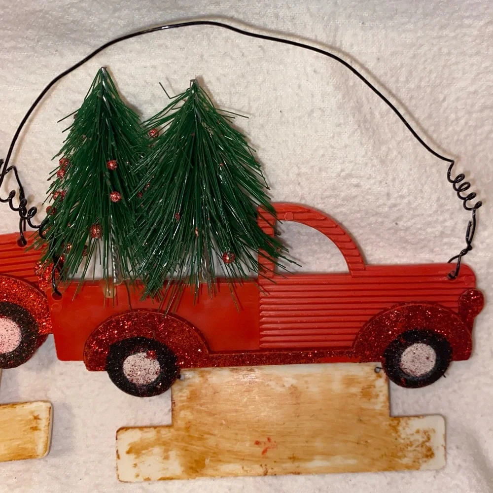 Red Christmas Truck Ornament Set vintage red truck door hanger